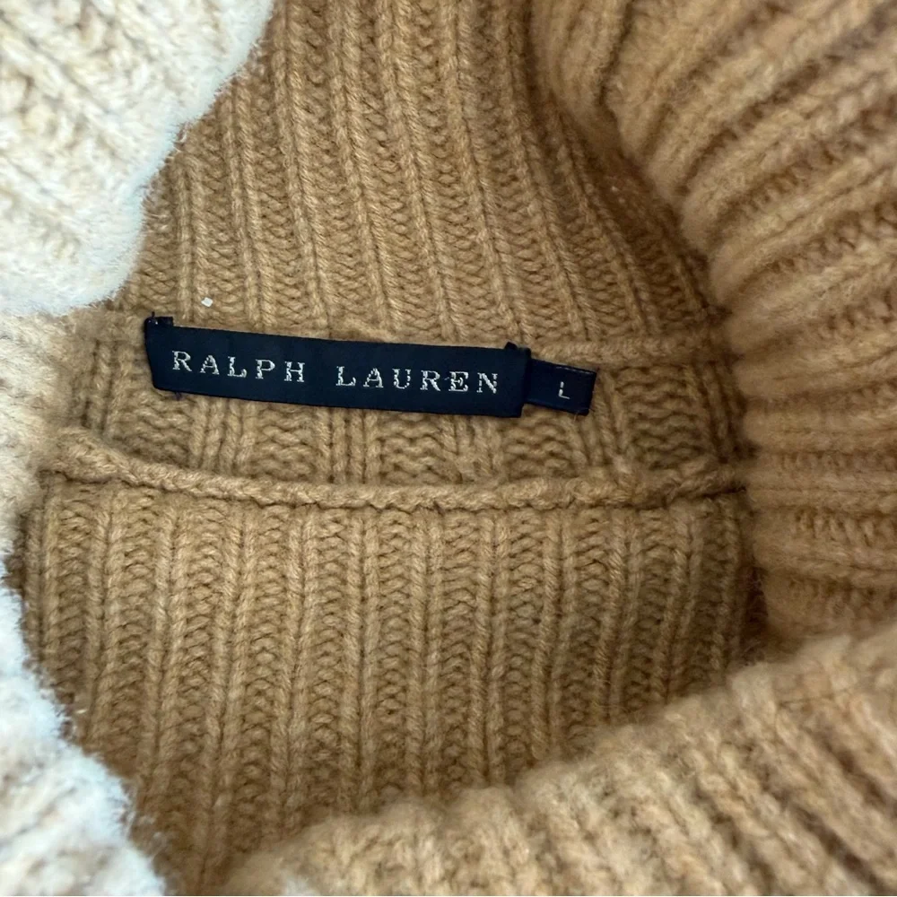 Ralph Lauren Blue Label 80 Wool 20 Cashmere Camel Tan Crop Boxy Knit Turtleneck - Picture 12 of 15